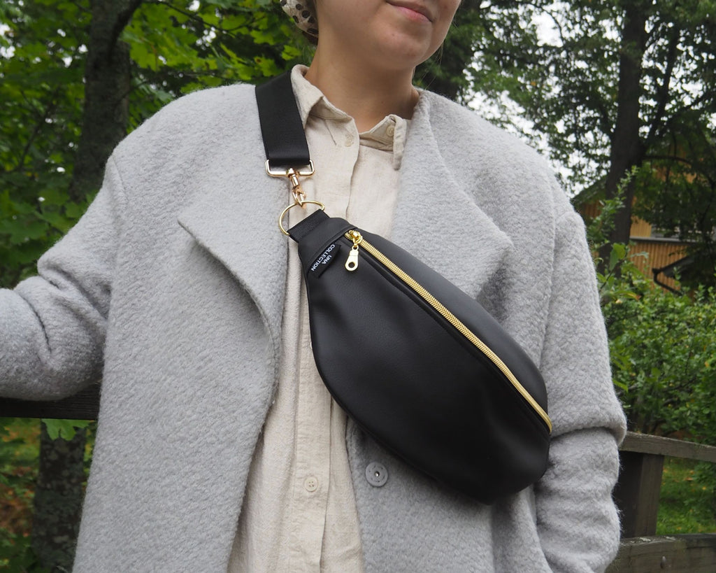 EMILIA-vyölaukku, ylijäämä keinonahka, musta kulta